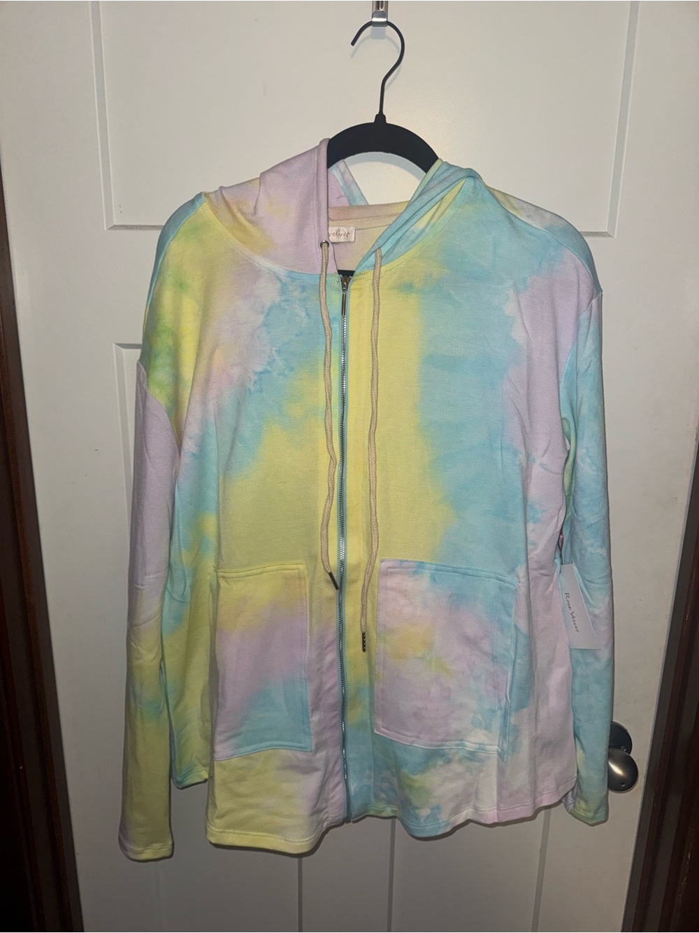 Rose Velvet Pastel Tie-Dye Zip Hoodie with short set- Women's Multicolor